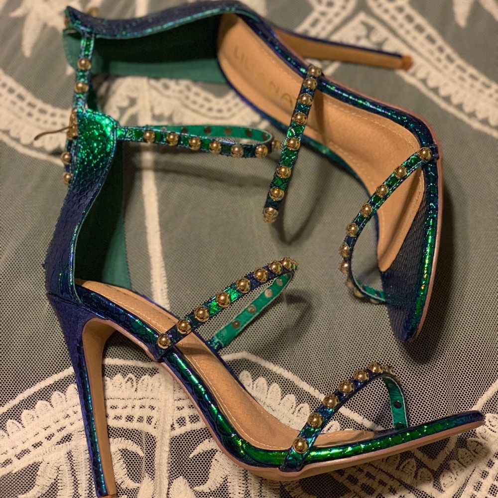 Liliana Gold Studded Hologram Heels